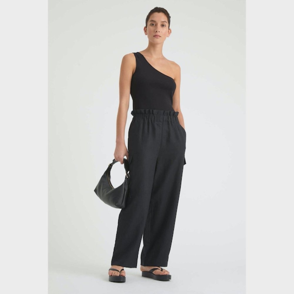 SOLD Witchery Black Asymmetric Rib Tank Top Size S Sleeveless Cotton Blend - Picture 5 of 11